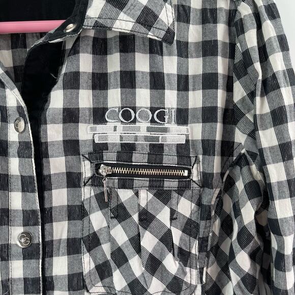 COOGI Shirt Dress Size Large Buffalo Check Plaid W&B Silver Logo Zippers Checked - Picture 8 of 16